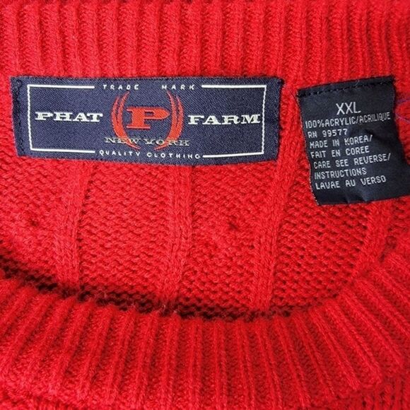 Phat Farm New York Vintage 90s Y2K Red Cable Knit Pullover Sweater Size XXL - Picture 6 of 7